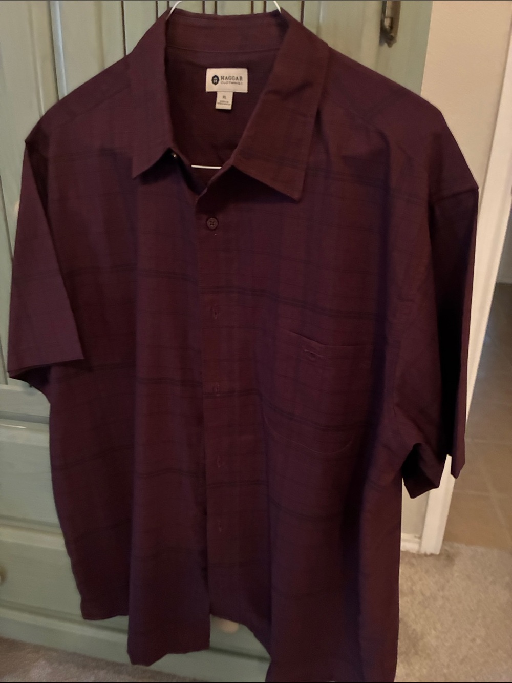 Haggar Short Sleeve Button-Down Shirt in Deep Burgundy